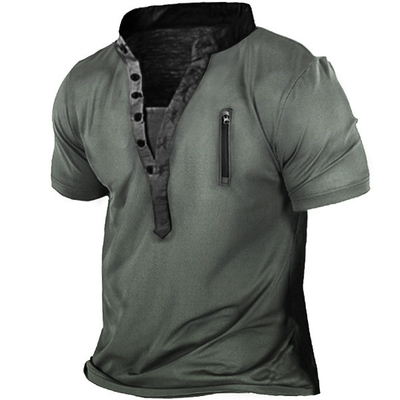 Zip Retro Printed Military Tactical Shirts Woven Heat Resistant