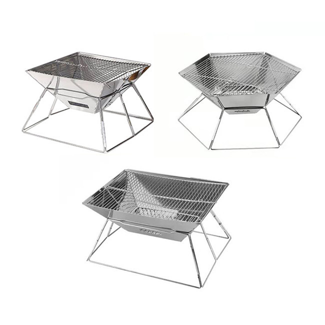 Polished Foldable Camping Grill Square Rectangular Hexagonal Stainless Steel Grill